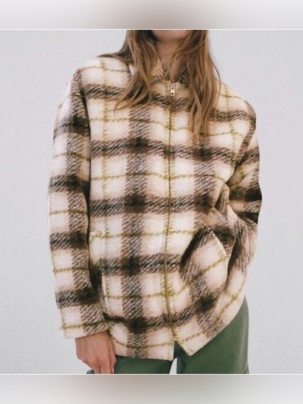 Aritzia Wilfred Free Lyon Wool Plaid Coat Jacket Full Zip Sz 2 Oversized Shaket